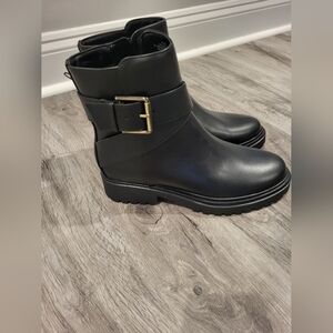Black Ankle Boots with Gold Buckle